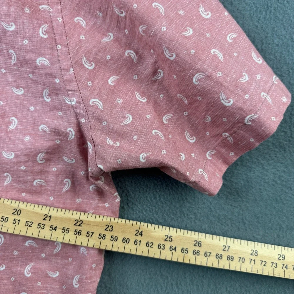 Outerknown Mens Large Pink Paisley Organic Cotton Hemp Short Sleeve Button Shirt - Picture 6 of 7